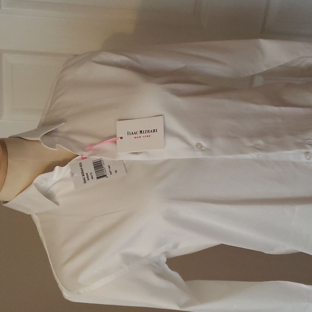 BNWT Isaac Mizrahi white boys cotton dress shirt 14 years old.